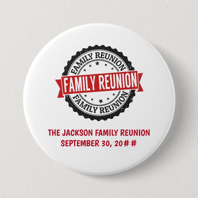 Family reunion logo black red 7.5 cm round badge (Front)
