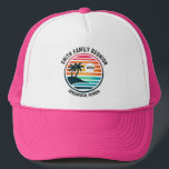 Family Reunion Logo | Trucker Hat<br><div class="desc">Fun custom trucker hat to commemorate your tropical vacation,  family reunion,  bachelor or bachelorette party,  etc. Features vibrant beach scene with palm trees. A perfect way to commemorate that amazing trip or party. Customise trip/event/family name,  location and year.</div>