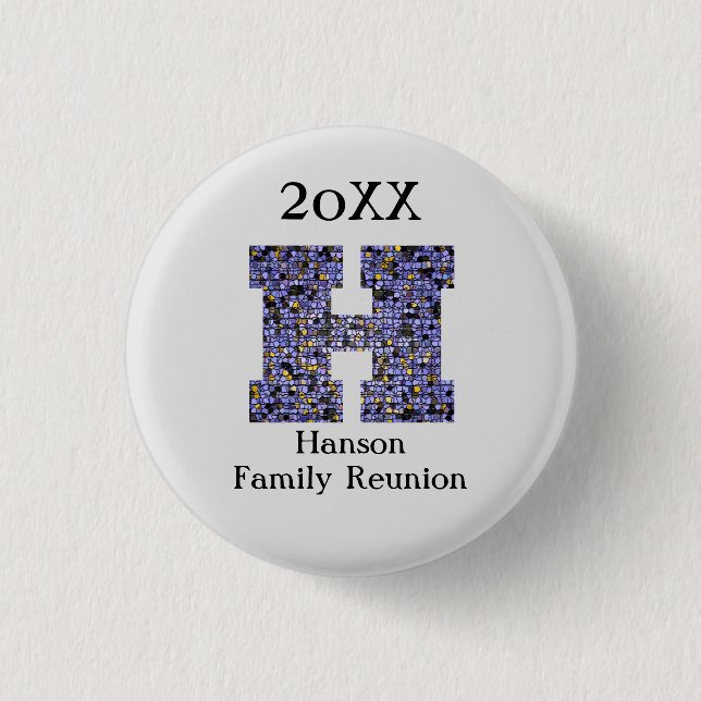 Family Reunion Memento Letter H Monogram Keepsake 3 Cm Round Badge (Front)
