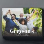 Family Reunion Memorabilia Plaque<br><div class="desc">Celebrate your gathering with a meaningful piece of family reunion memorabilia—this modern custom photo plaque makes a beautiful way to display cherished memories. Featuring your favourite horizontal photo and your family name overlaid in elegant white lettering, it’s a stylish keepsake that honours your time together. Perfect as family reunion keepsakes,...</div>