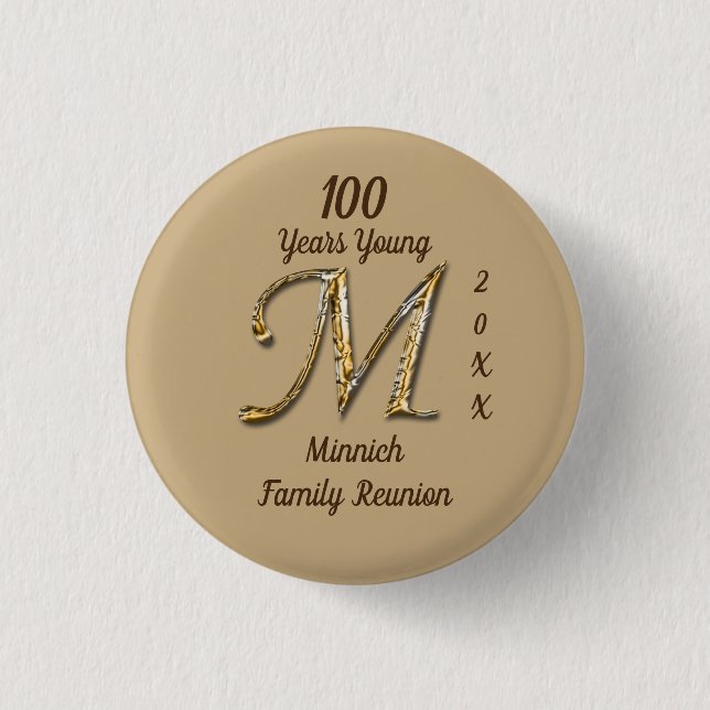 Family Reunion Milestone Age Letter M Monogram 3 Cm Round Badge (Front)