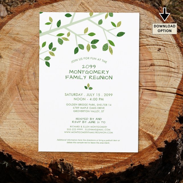 Family Reunion Minimalist Green Family Tree Invitation (Creator Uploaded)