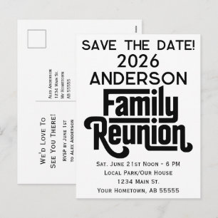 Family Reunion Modern Black White Save The Date Holiday Postcard