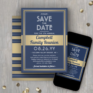 Family Reunion Modern Elegant Navy Blue Gold White Save The Date