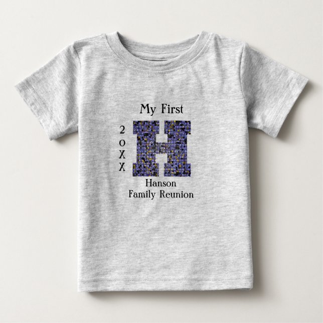 Family Reunion Mosaic Letter H Last Name Monogram Baby T-Shirt (Front)