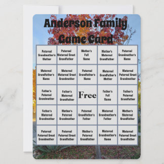 Family Reunion Name Bingo Game Colourful Fall Tree