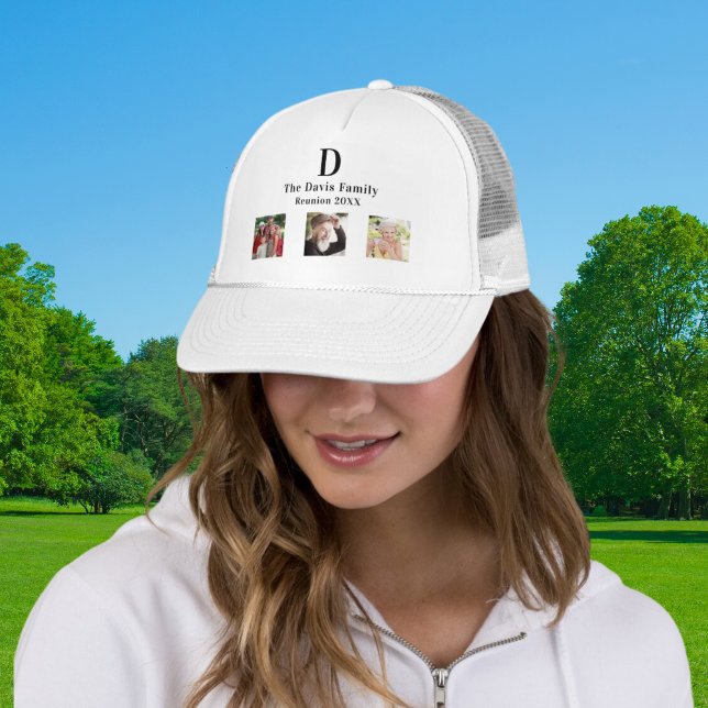 Family reunion name monogram photo collage trucker hat (Creator Uploaded)