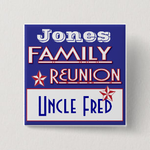 family reunion name tag 15 cm square badge