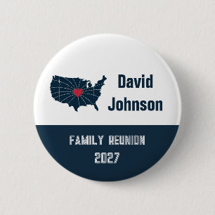 Family Reunion Name Tag USA Map Miles Apart 6 Cm Round Badge