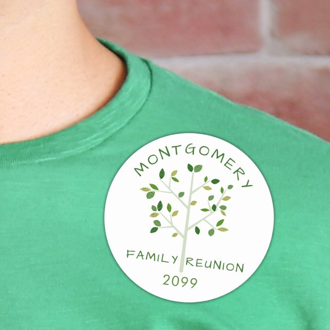 Family Reunion Name Year Green Tree Classic Round Sticker (Creator Uploaded)