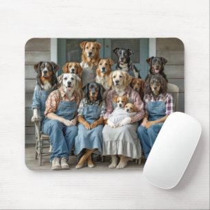 Family Reunion of Dogs On Farmhouse Porch Mouse Pad
