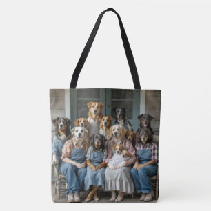 Family Reunion of Dogs On Farmhouse Porch Tote Bag