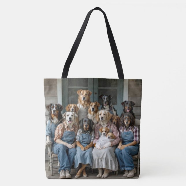 Family Reunion of Dogs On Farmhouse Porch Tote Bag (Front)
