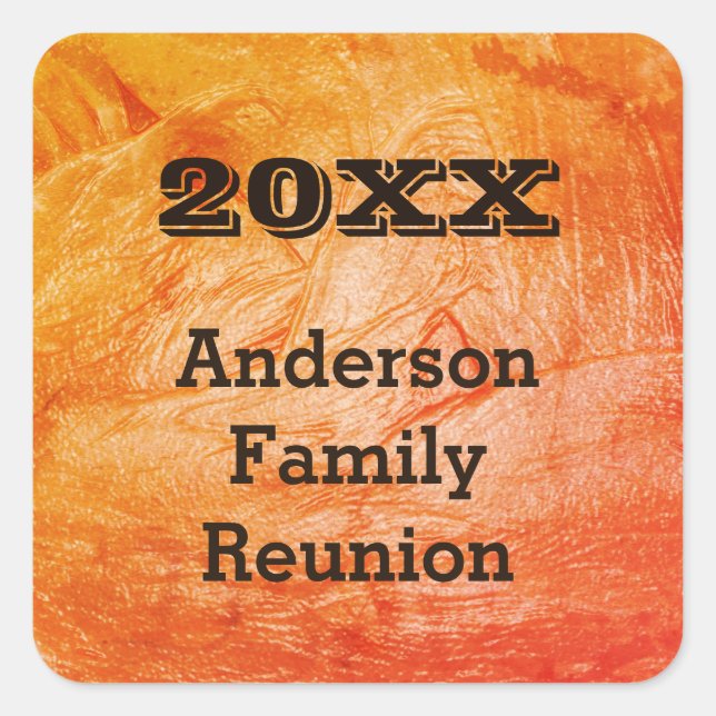 Family Reunion Orange Abstract Autumn Gathering Square Sticker (Front)