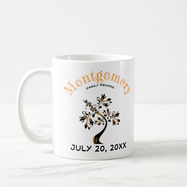 Family Reunion Orange Black Tree Custom Art Coffee Mug (Left)