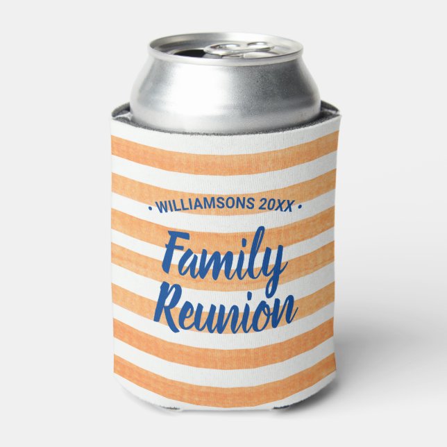 Family Reunion Orange White Stripes Can Cooler (Can Front)