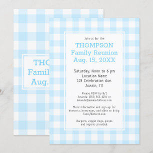 Family Reunion Pale Blue Buffalo Check Party Invitation