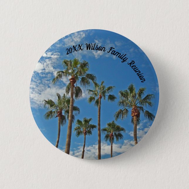 Family Reunion Palm Trees and Blue Sky Paradise 6 Cm Round Badge (Front)