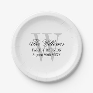 Family reunion paper plates with name monogram