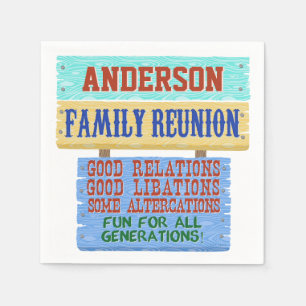 Family Reunion Party Funny Wooden Sign   Add Name Napkin