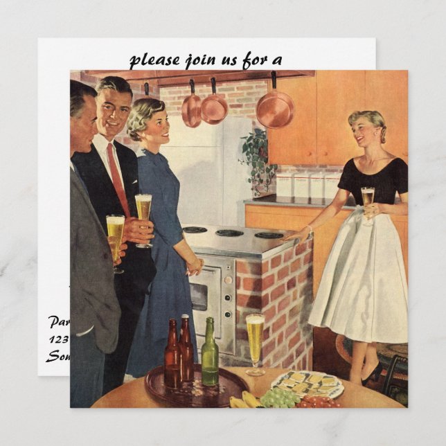 Family Reunion Party in a 50s Kitchen with Beer Invitation (Front/Back)