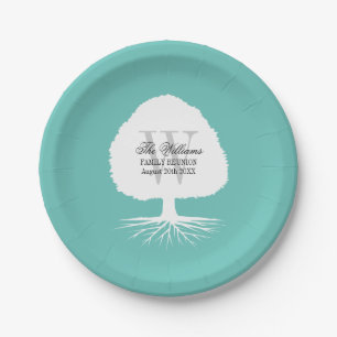 Family reunion party paper plates with monogram