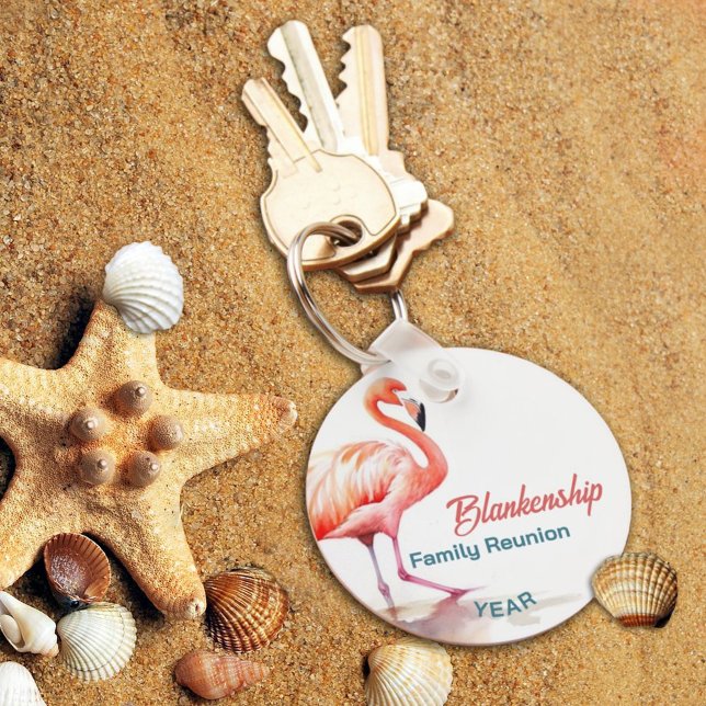 Family Reunion Pastel Flamingo Annual Tropical Key Ring (This fun flamingo keychain is ready for personalization as a keepsake from your family reunion.)