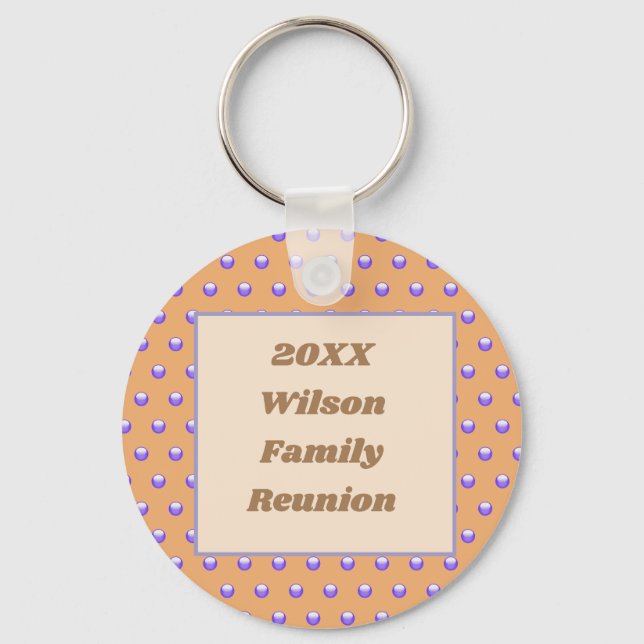 Family Reunion Peach and Blue Polka Dot Pattern Key Ring (Front)