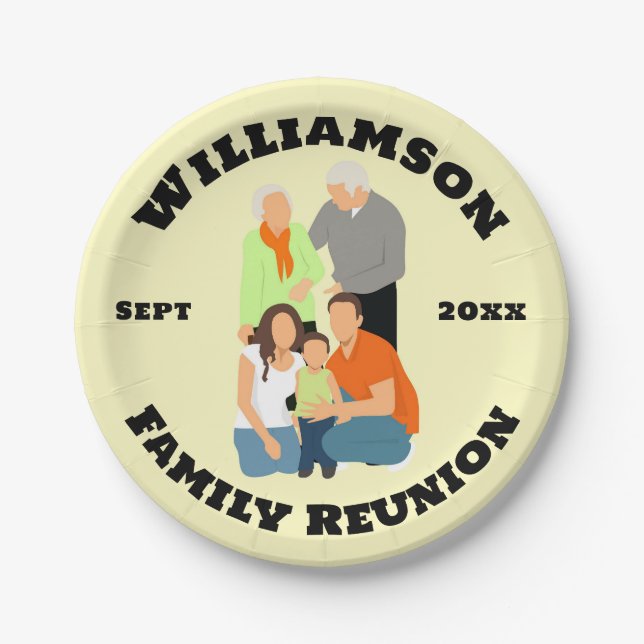 Family Reunion Personalise name date font Paper Plate (Front)