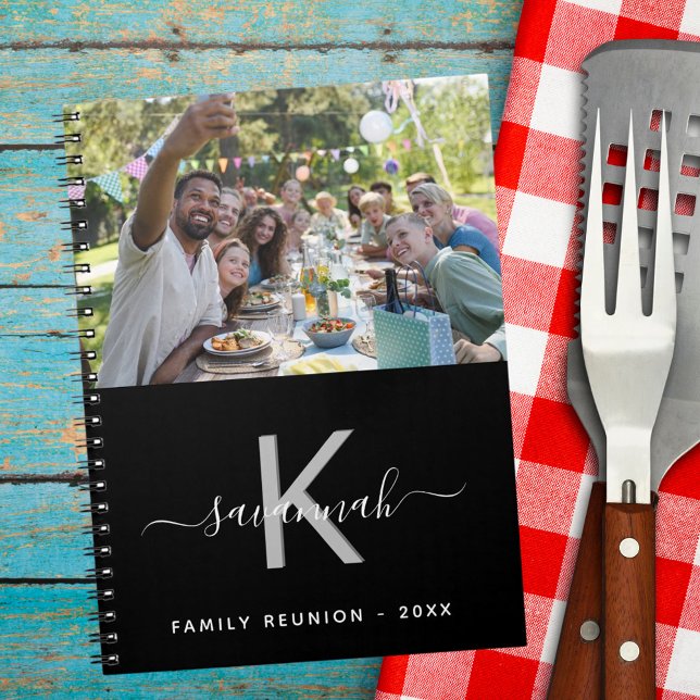 Family reunion photo black white monogram notebook (Creator Uploaded)