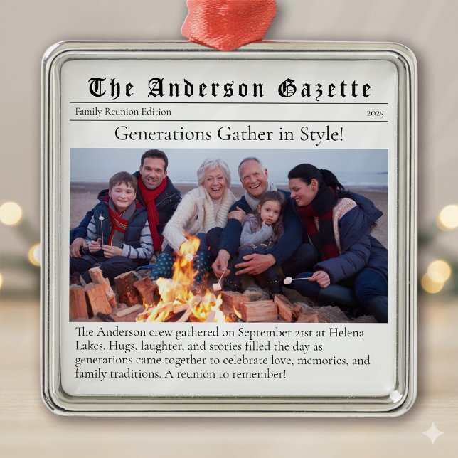 Family Reunion Photo Keepsake Newspaper Metal Ornament (Creator Uploaded)