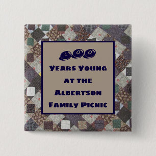 Family Reunion Picnic 100th Birthday Celebration 15 Cm Square Badge
