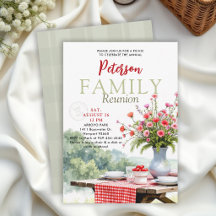 Family Reunion Picnic Floral Red Gingham Modern