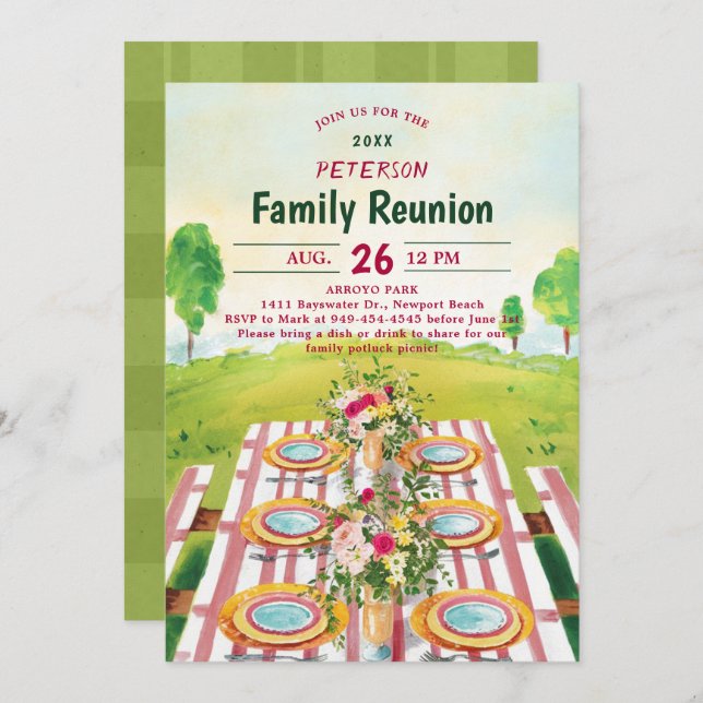 Family Reunion Picnic Summer Art Illustration Invitation (Front/Back)