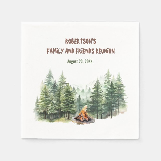 Family Reunion Pine Wood Forest Campfire  Napkin (Front)