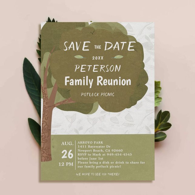 Family Reunion Potluck Picnic Spring Summer Fall  Invitation (family reunion invitation potluck picnic cute illustration watercolor modern simple fun tree)