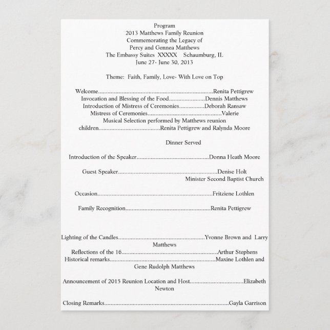 Family Reunion Program (Front)