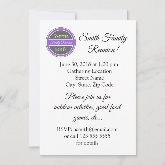 Family Reunion Purple Badge Invitation (Front)