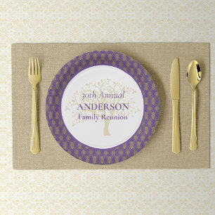 Family Reunion Purple Gold Paper Plate