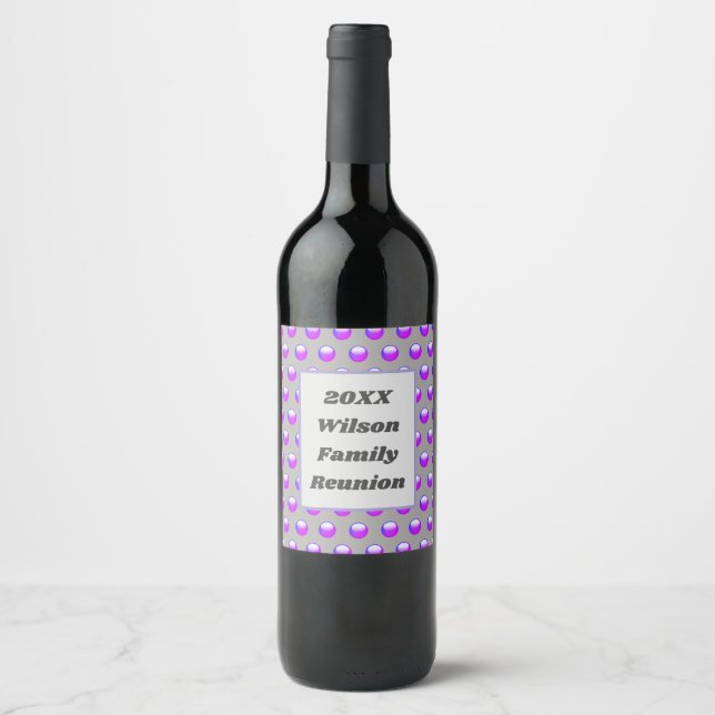 Family Reunion Purple Polka Dot Keepsake Event Wine Label (Front)