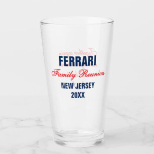 Family Reunion Red Navy Blue Personalised Glass