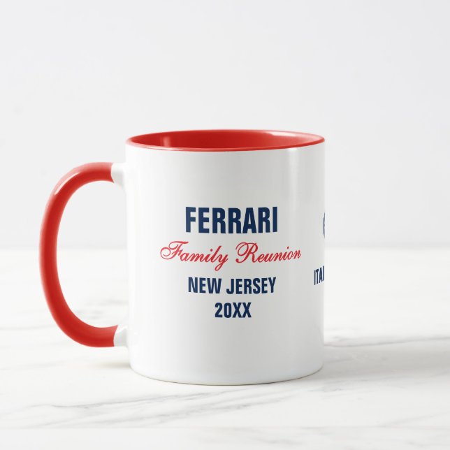 Family Reunion Red Navy Blue Personalised Mug (Left)