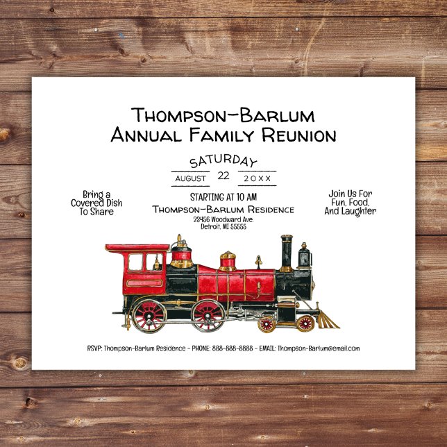 Family Reunion Red Train Invitation Postcard (Family Reunion Invitation)