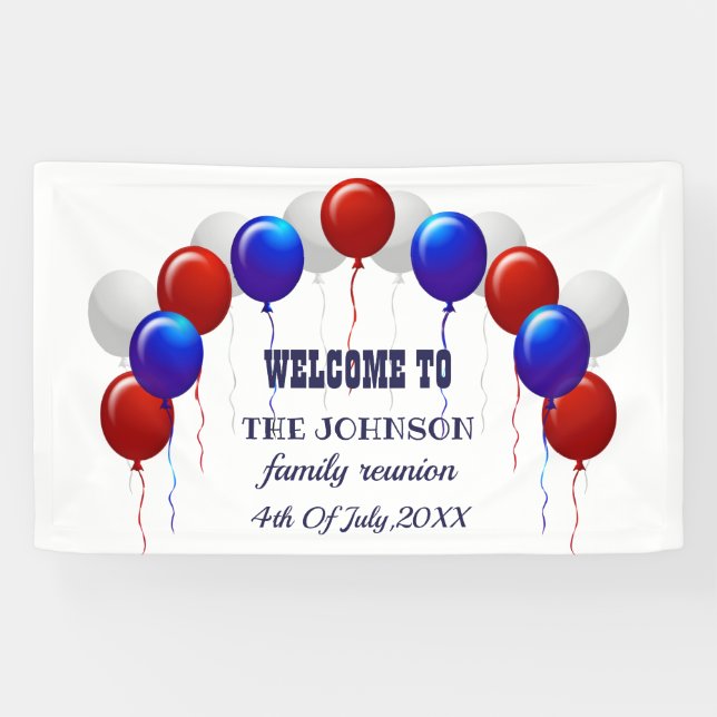 Family Reunion Red White and Blue Balloon Banner (Horizontal)