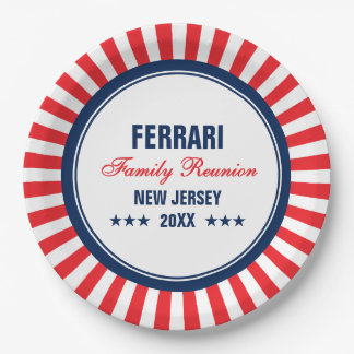 Family Reunion Red White Blue Personalised Paper Plate