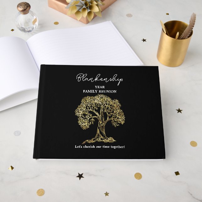 Family Reunion Registry Gold Tree Art Guest Book (Front Open)