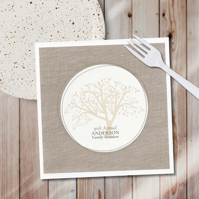 Family Reunion Rustic Brown Stitched Burlap Napkin (Creator Uploaded)