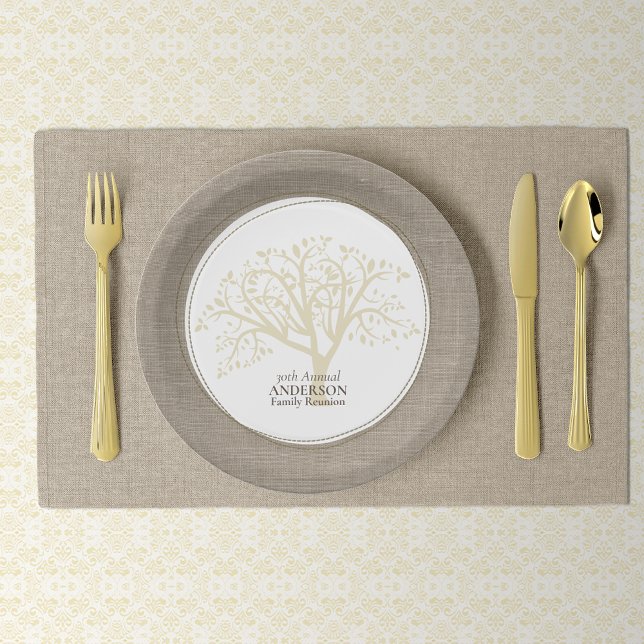 Family Reunion Rustic Brown Stitched Burlap Paper Plate (Creator Uploaded)