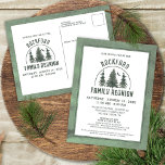 Family Reunion Rustic Forest Trees Invitation Postcard<br><div class="desc">Family reunion invitation featuring rustic watercolor forest trees design in sage green ideal for outdoor, camping, picnic shelter and nature locations for your event. Coordinating family reunion party supplies and novelty items are also available. ASSISTANCE: For help with design modification or personalisation, colour change, resizing or transferring the design to...</div>