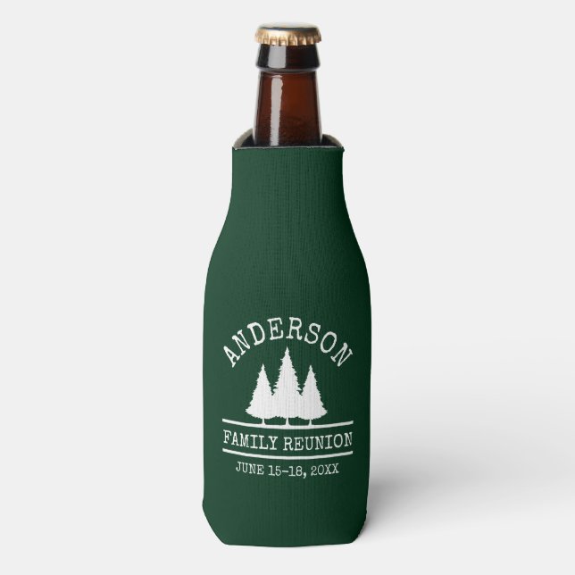 Family Reunion Rustic Pine Trees Green Bottle Cooler (Bottle Front)